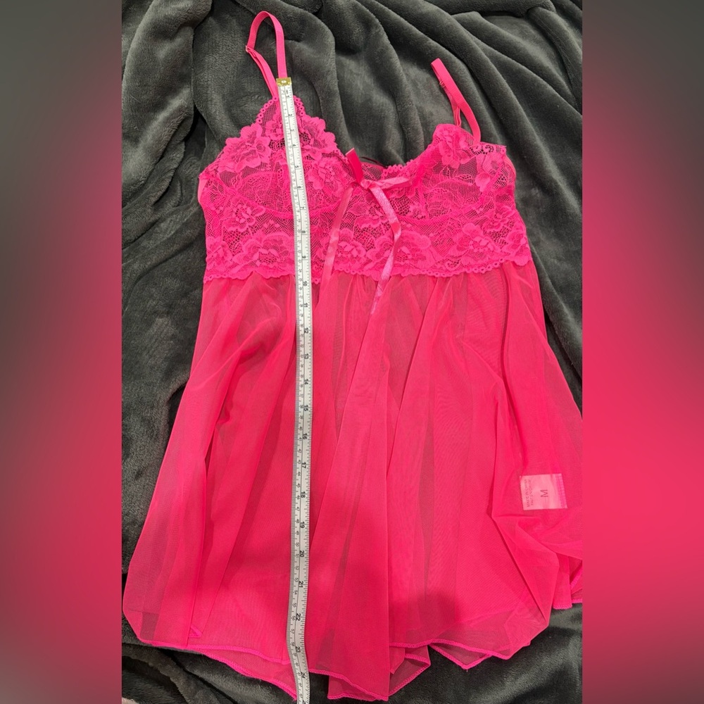 Avid-love Pink Sheer Lace Babydoll Chemise